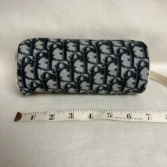 VTG CHRISTIAN DIOR Blue Trotter Canvas Barrel Wristlet Zipper Pouch - Picture 5 of 15